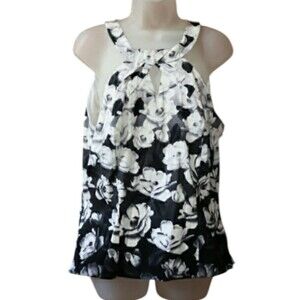 White House Black Market Black and White Floral Blouse NWT 14